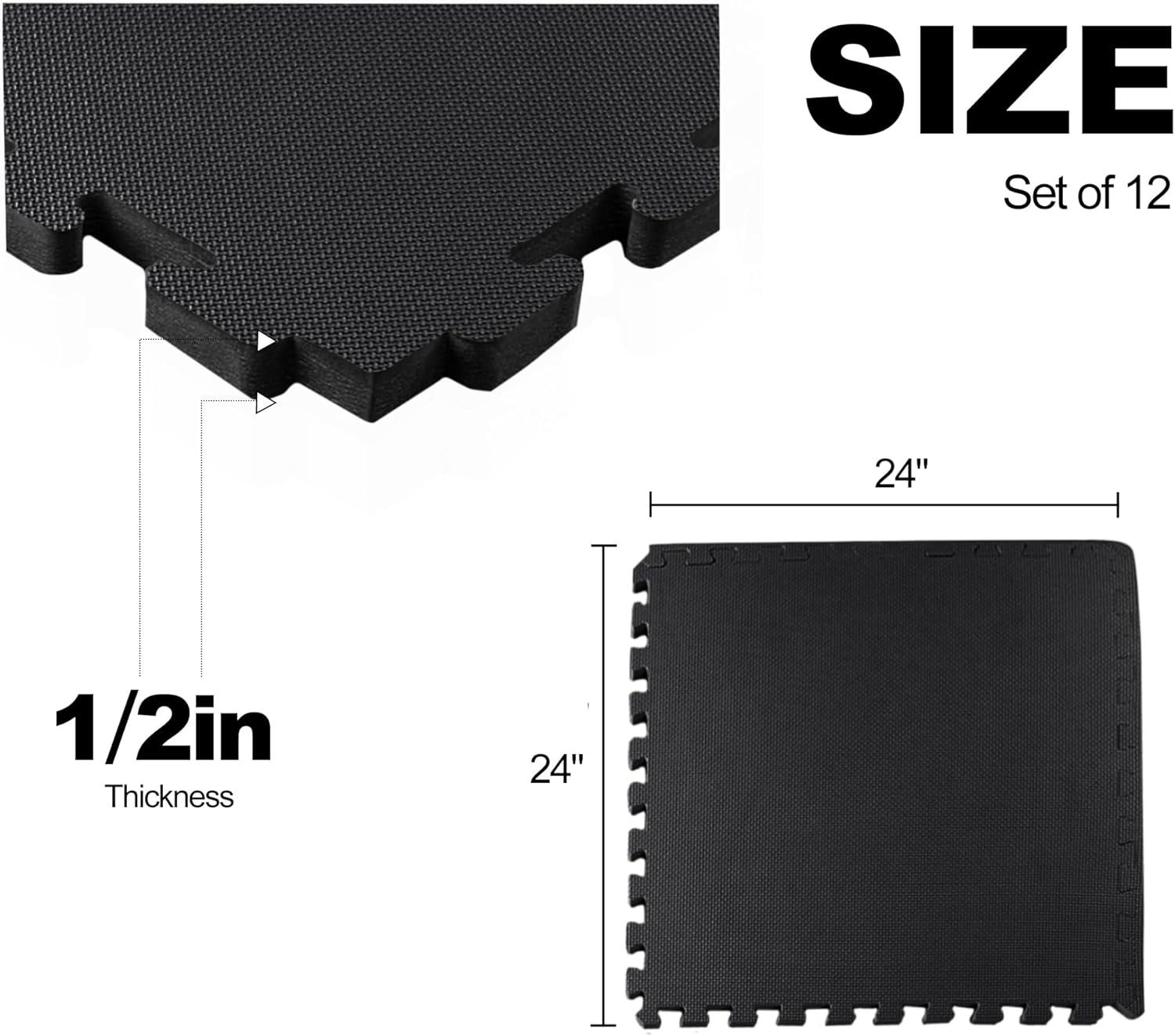 imagePuzzle Exercise Gym Flooring Mat Thick EVA Interlocking Foam Tiles Workout Mat for Home Gym Fitness Equipment MMA Gymnastics Multiple Sizes and ColorsBlack