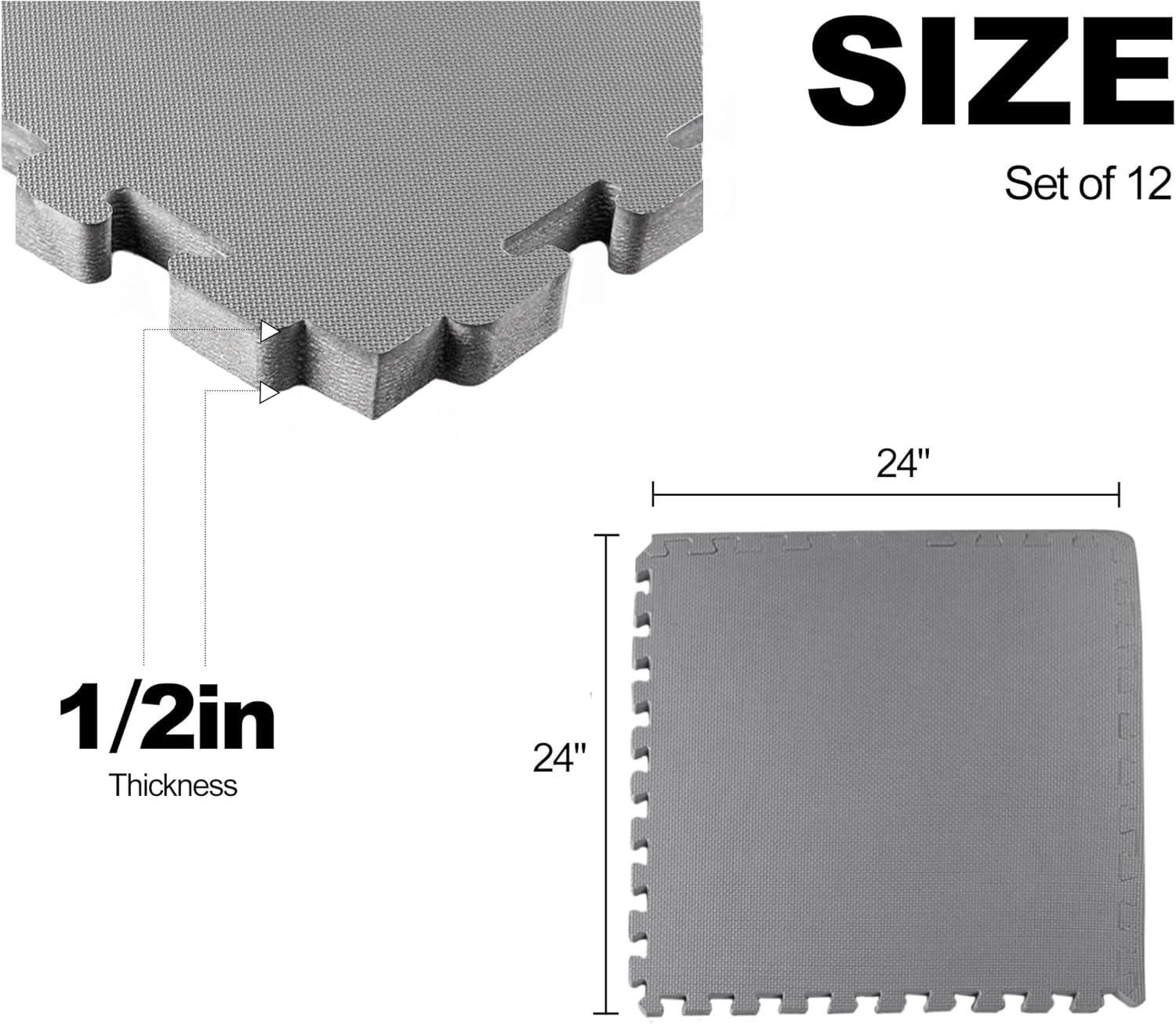 imagePuzzle Exercise Gym Flooring Mat Thick EVA Interlocking Foam Tiles Workout Mat for Home Gym Fitness Equipment MMA Gymnastics Multiple Sizes and ColorsGrey
