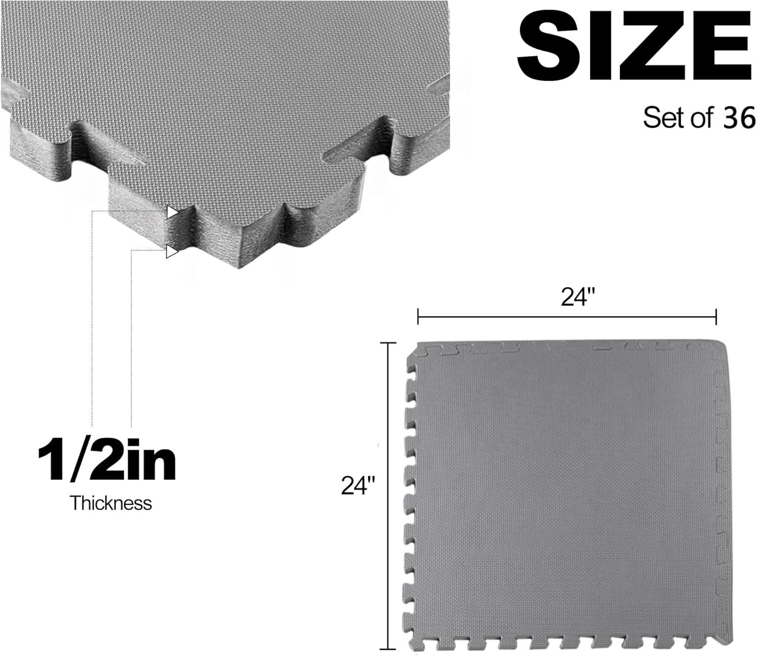 imagePuzzle Exercise Gym Flooring Mat Thick EVA Interlocking Foam Tiles Workout Mat for Home Gym Fitness Equipment MMA Gymnastics Multiple Sizes and ColorsGrey