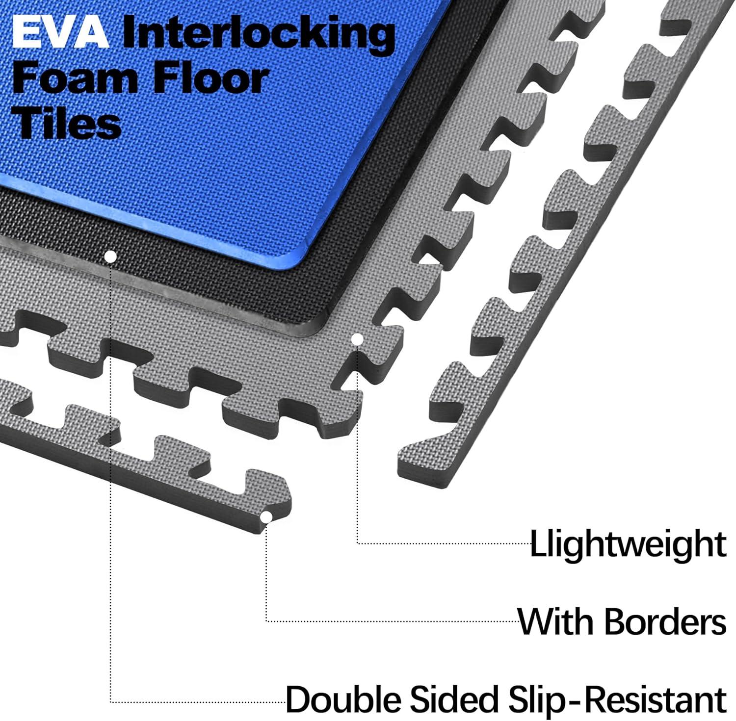 imagePuzzle Exercise Gym Flooring Mat Thick EVA Interlocking Foam Tiles Workout Mat for Home Gym Fitness Equipment MMA Gymnastics Multiple Sizes and ColorsBlue