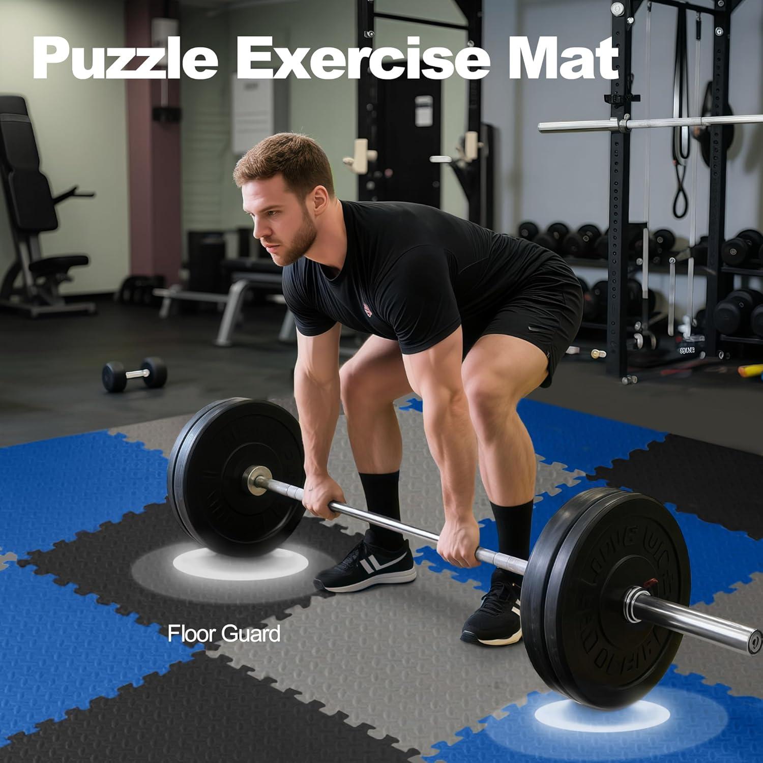 imagePuzzle Exercise Gym Flooring Mat Thick EVA Interlocking Foam Tiles Workout Mat for Home Gym Fitness Equipment MMA Gymnastics Multiple Sizes and ColorsBlue