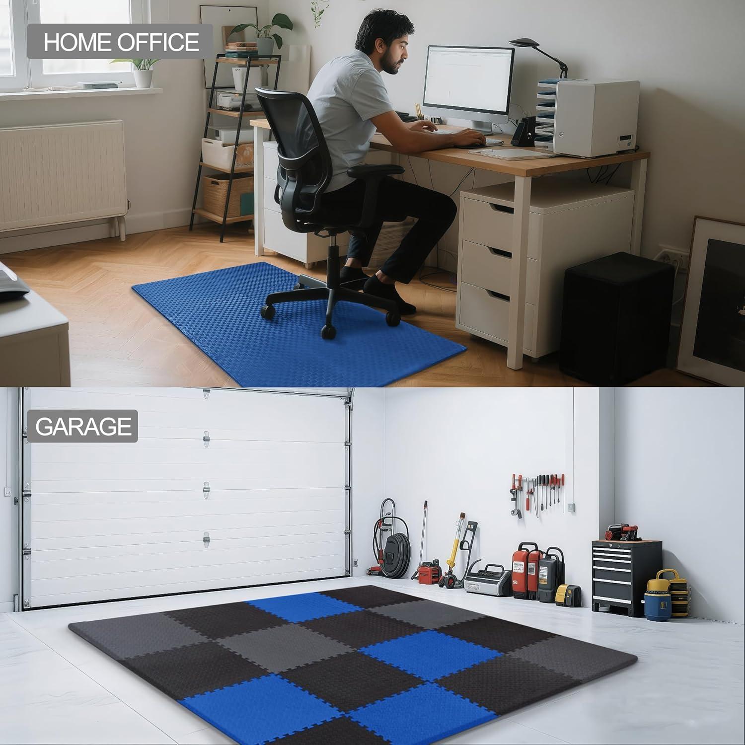 imagePuzzle Exercise Gym Flooring Mat Thick EVA Interlocking Foam Tiles Workout Mat for Home Gym Fitness Equipment MMA Gymnastics Multiple Sizes and ColorsBlue