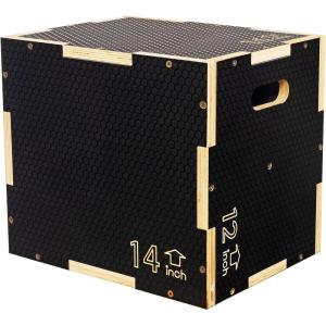 imageFitvids 3 in 1 NonSlip Wooden Plyo Box Plyometric Box Jumping Exercise Multiple Sizes Set16 x 14 x 12  Wood