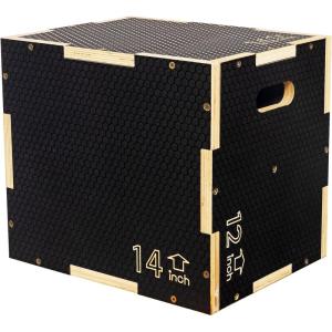 imageFitvids 3 in 1 NonSlip Wooden Plyo Box Plyometric Box Jumping Exercise Multiple Sizes Set16 x 14 x 12