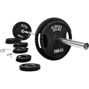 imageFitvids Olympic 2Inch Cast Iron Barbell Set Including 255 Pounds Weight Plates Set with 7FT Olympic Bar 300 Pounds Total Multiple PackagesStyle 2