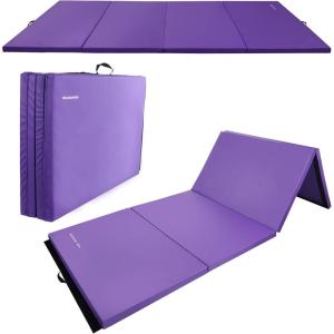 imageFolding Exercise Gymnastics Mat 4x8x2quot Gym Workout Mat with Carrying Handles HighDensity AntiTear Portable Fitness Aerobics Mats for Home Gym Yoga Pilates Tumbling MMA Core Training Multiple ColorsPurple