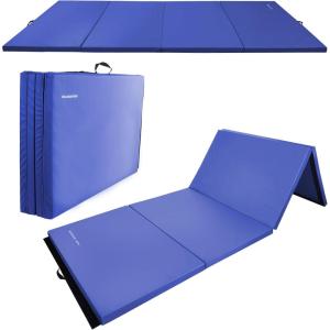 imageFolding Exercise Gymnastics Mat 4x8x2quot Gym Workout Mat with Carrying Handles HighDensity AntiTear Portable Fitness Aerobics Mats for Home Gym Yoga Pilates Tumbling MMA Core Training Multiple ColorsNavy