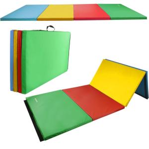 imageFolding Exercise Gymnastics Mat 4x8x2quot Gym Workout Mat with Carrying Handles HighDensity AntiTear Portable Fitness Aerobics Mats for Home Gym Yoga Pilates Tumbling MMA Core Training Multiple ColorsMultiColor