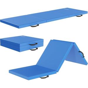 imageFolding Exercise Gymnastics Mat for Tumbling 2x6x2quot Gym Workout Mat with Carrying Handles HighDensity AntiTear Portable Fitness Aerobics Mats for Home Gym Yoga Pilates MMA Core Training Multiple ColorsBlue