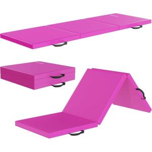 imageFolding Exercise Gymnastics Mat for Tumbling 2x6x2quot Gym Workout Mat with Carrying Handles HighDensity AntiTear Portable Fitness Aerobics Mats for Home Gym Yoga Pilates MMA Core Training Multiple ColorsHot Pink