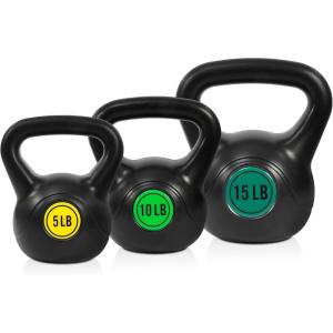 imageWide Grip 3Piece Kettlebell Exercise Fitness Weight Set Include 5 lbs 10 lbs 15 lbs and 20 lbs Set of 3 or Set of 430LB Set of 3 51015LB
