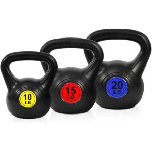 imageWide Grip 3Piece Kettlebell Exercise Fitness Weight Set Include 5 lbs 10 lbs 15 lbs and 20 lbs Set of 3 or Set of 445LB Set of 3 101520LB