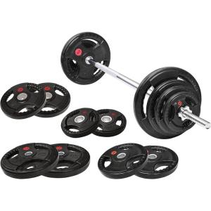 imageCast Iron Standard Weight Plates Including 5FT Standard Barbell with Star Locks 95Pound Set 85 Pounds Plates  10 Pounds Barbell Multiple Styles