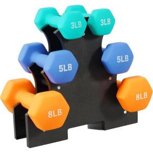imageColored Neoprene Dumbbell Set with Rack Multiple Weight Options 20LBS 32LBS 50LBS and 56LBS Sets32LB Set 358LB Pair