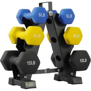 imageColored Neoprene Dumbbell Set with Rack Multiple Weight Options 20LBS 32LBS 50LBS and 56LBS Sets50LB Set 5812LB Pair