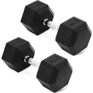 imageHex Dumbbells Rubber Coated Hand Weights Pairs for Exercises and Fitness 30 LB Pair