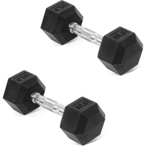 imageHex Dumbbells Rubber Coated Hand Weights for Exercises and Fitness Home Gym Pair10LB Pair