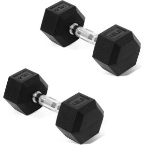 imageHex Dumbbells Rubber Coated Hand Weights for Exercises and Fitness Home Gym Pair15LB Pair