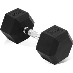 imageHex Dumbbells Rubber Coated Hand Weights for Exercises and Fitness Single35LB Single