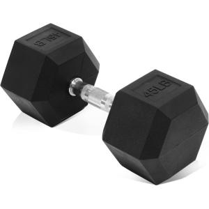 imageHex Dumbbells Rubber Coated Hand Weights for Exercises and Fitness Single45LB Single