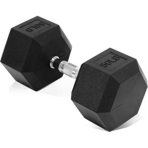 imageHex Dumbbells Rubber Coated Hand Weights for Exercises and Fitness Single50LB Single