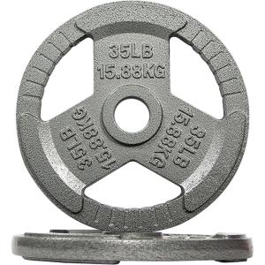 imageOlympic Cast Iron Weight Plate for Strength Training ampamp Weightlifting Home Gym Multiple Weights Available35LB Pair