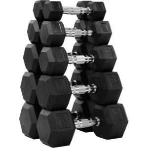 imageRubber Encased Hex Dumbbell Set Contoured Handle for Muscle Toning Strength Building ampamp Full Body Workout 60LB 100LB and 150LB Set525LB Pairs