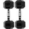 imageRubber Coated Hex Dumbbell Weight Sets and Storage Rack 100LBS Set or 150LBS Set 520 lbs Pairs or 525 lbs PairsBlack