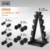 imageRubber Coated Hex Dumbbell Weight Sets and Storage Rack 100LBS Set or 150LBS Set 520 lbs Pairs or 525 lbs PairsBlack