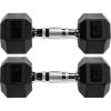 imageRubber Coated Hex Dumbbell Weight Sets and Storage Rack 100LBS Set or 150LBS Set 520 lbs Pairs or 525 lbs PairsBlack