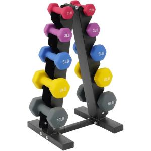 imageNeoprene Coated Dumbbell Set with Rack Free Hand Weight Set For Home Gym Workout AntiSlip Antiroll 20LBS 32LBS 50LBS and 56LBS Sets Multiple Weight Options56LB Set 235810LB Pairs