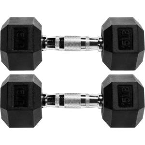 imageRubber Coated Hex Dumbbell Weight Sets and Storage Rack 100LBS Set or 150LBS Set 520 lbs Pairs or 525 lbs PairsBlack