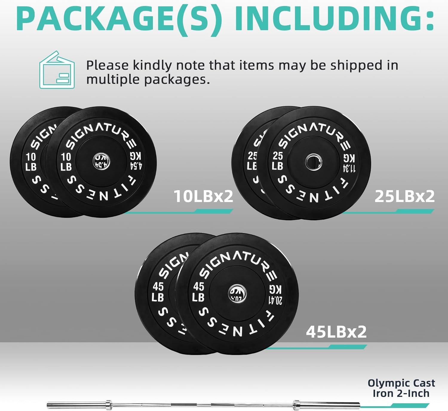 imageFitvids Olympic 2quot Bumper Plates Set Including 160LB Weight Plates Set ampamp 7FT Olympic Barbell Bar205 Pounds Total Multiple Packages