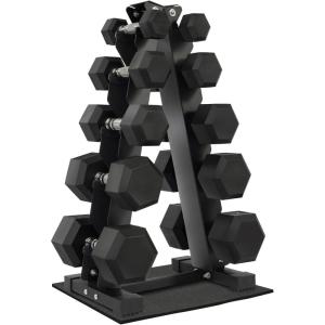 imageFitvids Fitvids Rubber Coated Hex Dumbbell Weight Set and Storage Rack 100LB Set or 150LB Set 520 lbs Pairs or 525 lbs PairsDumbbell  ARack 150LB 525lbs Pairs