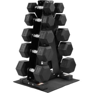 imageFitvids Fitvids Rubber Coated Hex Dumbbell Weight Set and Storage Rack 100LB Set or 150LB Set 520 lbs Pairs or 525 lbs PairsDumbbell  ARack 200LB 1030lbs Pairs