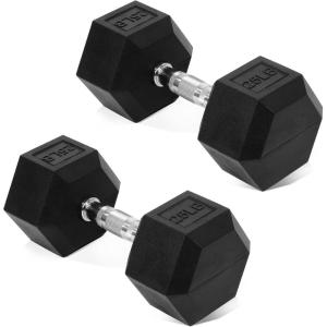 imageFitvids Rubber Encased Hex Dumbbell Hand Weights with AntiSlip Cast Iron Grip for Exercise ampamp Fitness Weights Dumbbells Set of 2 for Strength Training 550 LBS Pair25LB Pair