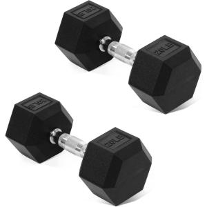 imageFitvids Rubber Encased Hex Dumbbell Hand Weights with AntiSlip Cast Iron Grip for Exercise ampamp Fitness Weights Dumbbells Set of 2 for Strength Training 550 LBS Pair20LB Pair
