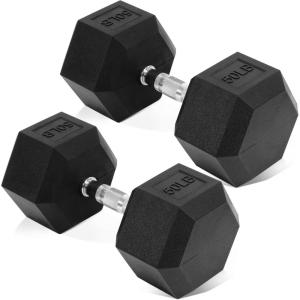 imageFitvids Rubber Encased Hex Dumbbell Hand Weights with AntiSlip Cast Iron Grip for Exercise ampamp Fitness Weights Dumbbells Set of 2 for Strength Training 550 LBS Pair50LBS Pair