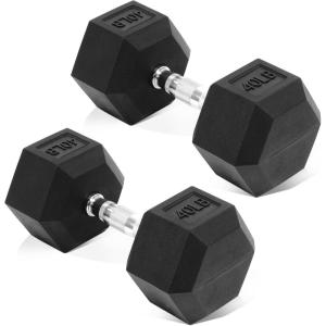 imageFitvids Rubber Encased Hex Dumbbell Hand Weights with AntiSlip Cast Iron Grip for Exercise ampamp Fitness Weights Dumbbells Set of 2 for Strength Training 550 LBS Pair40LB Pair