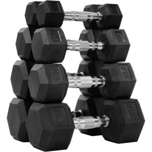 imageFitvids Rubber Encased Hex Dumbbell Set Contoured Handle for Muscle Toning Strength Building ampamp Full Body Workout 60LB 100LB 150LB and 550LB Set5101520LB Pairs