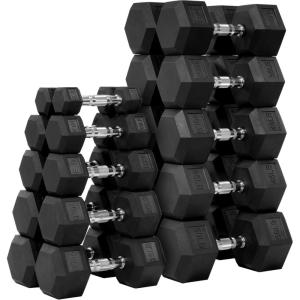 imageFitvids Rubber Encased Hex Dumbbell Set Contoured Handle for Muscle Toning Strength Building ampamp Full Body Workout 60LB 100LB 150LB and 550LB Set550LB Pairs