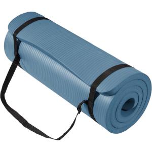 imageFitvids Yoga Mat 1Inch Extra Thick HighDensity Exercise Mat with NonSlip Surface ampamp Carry Strap for Men ampamp Women TearResistant Pilates Workout Mat for Home Gym Floor FitnessNavy Blue