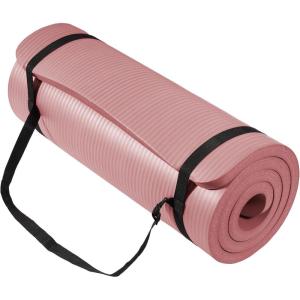 imageFitvids Yoga Mat 1Inch Extra Thick HighDensity Exercise Mat with NonSlip Surface ampamp Carry Strap for Men ampamp Women TearResistant Pilates Workout Mat for Home Gym Floor FitnessPale Pinkish