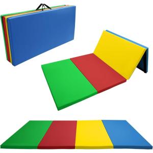 imageFitvids 4x8x2 Folding Gymnastics Mat Home Exercise Mat with Carrying Handles Gym Workout Tumbling Mat for Yoga Pilates Stretching MMA Core Workouts Fitness Aerobics Mats for Gym Training Multiple ColorsRainbow