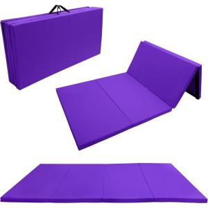 imageFitvids 4x8x2 Folding Gymnastics Mat Home Exercise Mat with Carrying Handles Gym Workout Tumbling Mat for Yoga Pilates Stretching MMA Core Workouts Fitness Aerobics Mats for Gym Training Multiple ColorsLilac