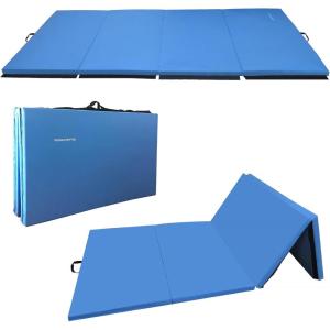 imageFitvids 4x8x2 Folding Gymnastics Mat Home Exercise Mat with Carrying Handles Gym Workout Tumbling Mat for Yoga Pilates Stretching MMA Core Workouts Fitness Aerobics Mats for Gym Training Multiple ColorsBlue