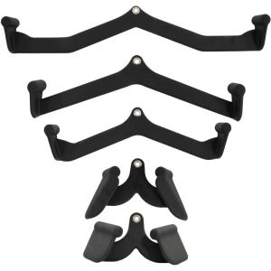 imageFitvids LAT Pulldown Attachments 5 Pieces Cable Machine Rowing Bar Set Back Bicep Curl Tricep Lat Pull Down Strength Training Handles Home Gym Fitness Cable Attachments with NonSlip Rubber Coating